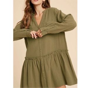 Maeve Anthropologie Moss Green Cotton Babydoll Dress NWT Sz 6 Goblincore